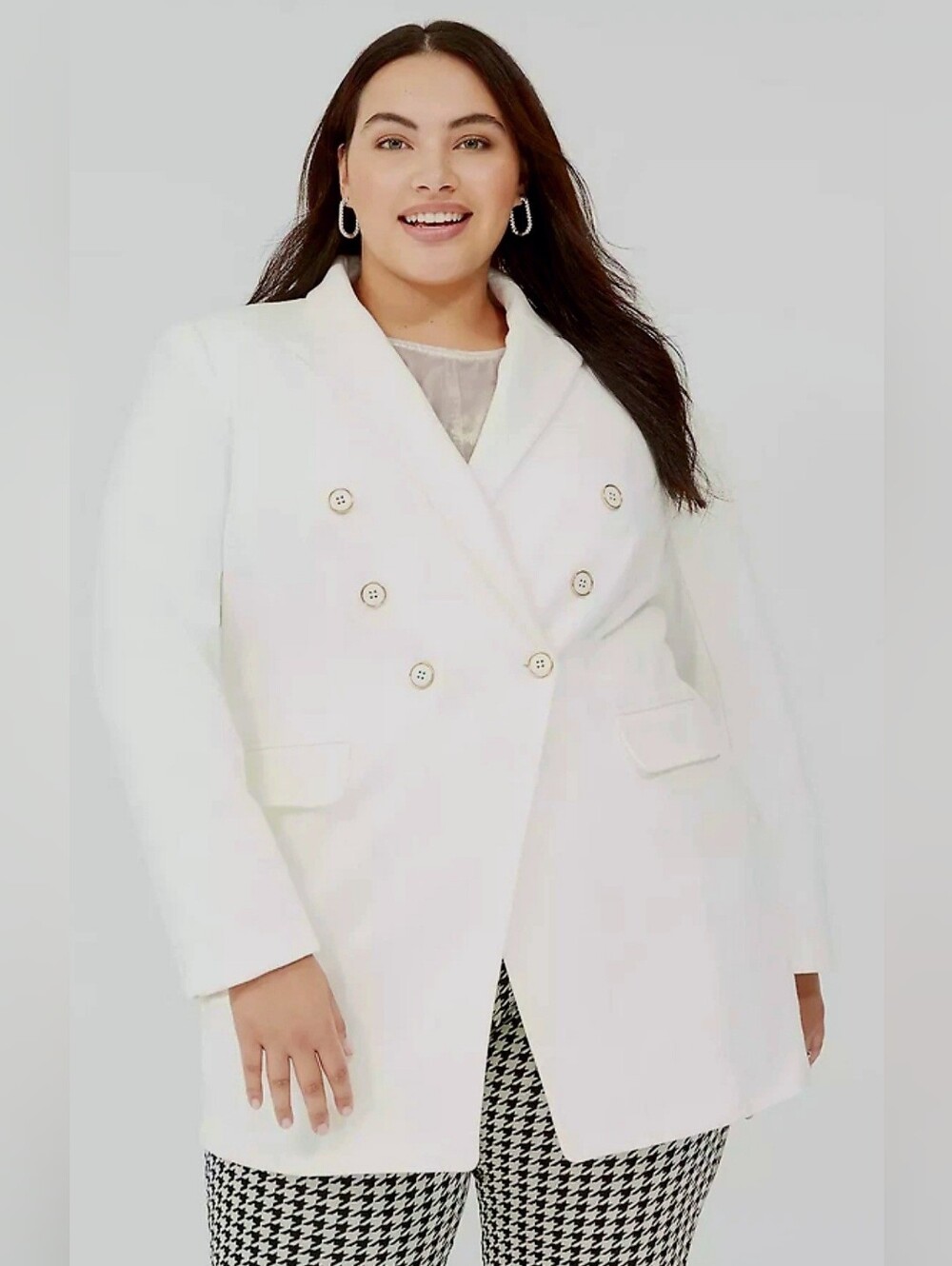 Lane Bryant Ponte Knit Longline White Double-Breasted Blazer Jacket Size 16